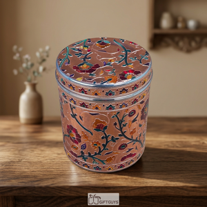 Handcrafted Oriental stainless steel Spice Container Round With Lid <b>Floral</b> Design Storage <b>Box</b> - Product Image 5