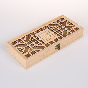 Hollowed Out Wooden Tea Box Bamboo Rectangular Office Organizer Storage Box For Calligraphy <b>Seal</b> <b>Brush</b> Gift Packaging DS6235 - Product Image 1