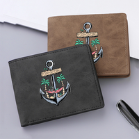 Dompet Kulit PU Sederhana Pria Motif Jangkar Musim Panas, Dompet Tipis dengan Kantong Koin Ber-resleting, Banyak Slot Kartu Kredit, Hadiah Khusus
