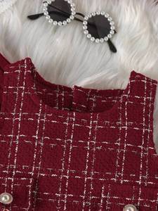 طقم فستان أحمر مخملي للفتيات مع بلوزة محبوكة وتنورة من التول، زي للعطلات والحفلات وأعياد الميلاد - Product Image 4