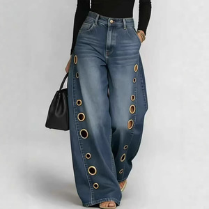 Jean baggy taille haute pour <span class=keywords><strong>femme</strong></span>, style Y2K, avec détails de lanières latérales, en denim délavé, streetwear, vente en gros - Product Image 3
