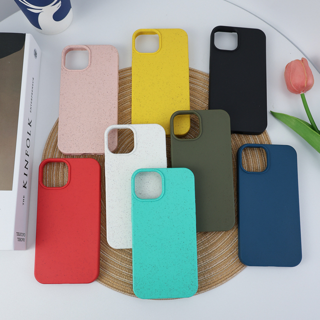 Eco Friendly Wheat Straw Biodegradable TPU Mobile Phone Case for IPhone 11 12 13 14 15 16 17 Pro Max Custom Engraving Logo