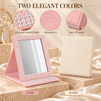 Miroir de maquillage pliable personnalisé avec logo OEM ODM, miroir de table en cuir PU portable avec strass