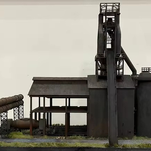 Diorama de fábrica de acero abandonada a escala HO 1:87 con horno de fusión y líneas de descarga de torpedos, compatible con Trix Piko, 75x30cm - Product Image 1