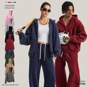 ARTIE – Sweat-shirt à capuche zippé pour <span class=keywords><strong>homme</strong></span>, coupe courte et ample, doublé polaire 370G, effet délavé et teint à la cire, style streetwear hiver - Product Image 1