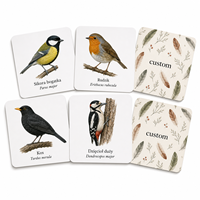 Cartes d'apprentissage sur la nature des oiseaux pour parcs forestiers, personnalisées, écologiques et durables, avec noms des espèces en polonais et en latin, en papier couché mat 300 g/m²