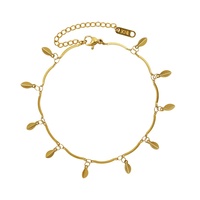 Chevillère en acier titane de style européen et américain, haut de gamme, simple, motif feuille, design de niche, pour femme, avec personnalité