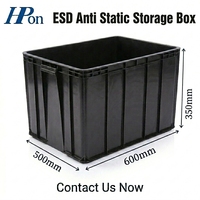 Conteneur de manutention ESD léger 600*500*350MM en plastique antistatique PP, carton noir, boîte de rangement ESD pour bobines SMT