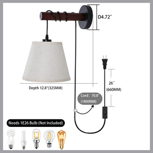 Lampe murale en bois massif de style scandinave vintage en finition noyer : éclairage minimaliste moderne pour salons, tables de chevet - Product Image 6