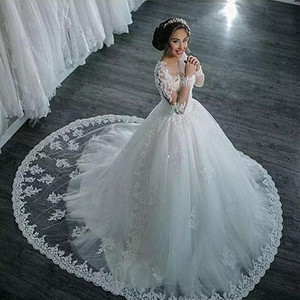 Nouvelle Robe de Mariée S1149N Élégante Coupe Princesse en Dentelle à Manches Longues avec Appliques et Perles, Longueur Ras du Sol, Grande Taille, Très Vendue - Product Image 3