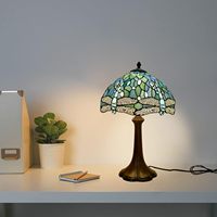 Lampe de table style libellule bleu marine en vitrail, lampe de chevet pour lecture, bureau, chambre et salon