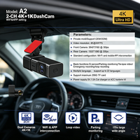 Caméra embarquée Waleebot A2 2CH 4K+1K LCD pour voiture, grand angle 170°, enregistrement en boucle avec WiFi et capteur G