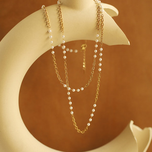 สร้อยคอจี้รูปทรงเรขาคณิตเล็กประดับมุกเทียม โซ่สแตนเลสชุบทอง ดีไซน์ทันสมัยสำหรับผู้หญิง - Product Image 6