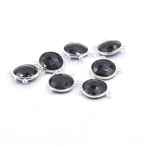 Connecteur en argent sterling 925 avec placage or 14K et 18K, forme ronde en onyx noir, fait main pour la fabrication de bijoux - Product Image 4