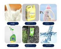 Machine de remplissage à quatre têtes pour petits échantillons de jus, gelée, boissons, savon de lessive, avec buse d'aspiration, pompe péristaltique et bec verseur pour sachets autoportants