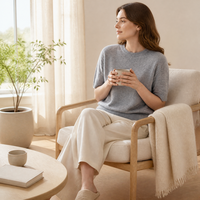 Pull en cachemire à col rond décontracté pour femme, personnalisé avec logo, manches courtes, idéal pour le printemps et le bureau, qualité supérieure, OEM