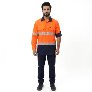 High Visibility Safety Shirt Class 2 Orange Navy Reflective Workwear Long Sleeve Uniform for Engineers - Product Image 1
