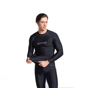 Maillots de surf à manches longues pour hommes, entièrement noirs, avec logo personnalisé imprimé en sérigraphie, veste de protection contre les éruptions cutanées pour la natation - Product Image 4