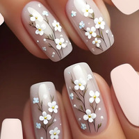 24 pièces de faux ongles courts carrés en ABS rose Pure Desire Diamond Private Label avec colle, ongles artificiels