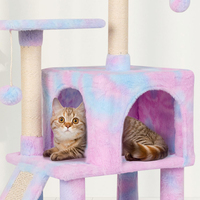 Arbre à chat et tour avec hamac, griffoir, boule suspendue - Matériau carton - Hauteur 40,7 cm - Motif arc-en-ciel - Utilisation intérieure