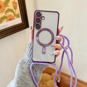 <span class=keywords><strong>Coque</strong></span> de téléphone plaquée lanière bandoulière pour <span class=keywords><strong>Samsung</strong></span> S25 S24 S23 S22 <span class=keywords><strong>S21</strong></span> couverture de <span class=keywords><strong>collier</strong></span> ultra magnétique - Product Image 1