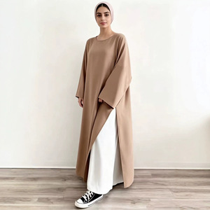 da donna in tinta unita in morbido tessuto <span class=keywords><strong>con</strong></span> <span class=keywords><strong>spacco</strong></span> laterale <span class=keywords><strong>vestiti</strong></span> <span class=keywords><strong>con</strong></span> cordino interno di colore bianco modesto Set di Abaya - Product Image 1