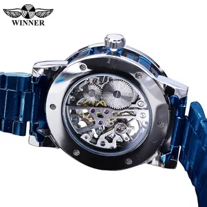 Gagnant Transparent Design <span class=keywords><strong>Bleu</strong></span> Montre Mécanique Hommes Bande En Acier Inoxydable Top Marque De Luxe Horloge Lumineuse - Product Image 4