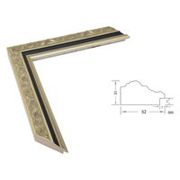 Moulure de cadre photo en pin massif 52x31mm, profil orné noir et argenté, pour peinture, miroir, décoration