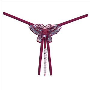 Sexy Vrouwen String Vlinder Vorm <span class=keywords><strong>Open</strong></span> Kruis G-String Parel Slipje - Product Image 2