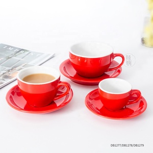 Tùy Chỉnh Màu Sắc Logo Gốm Màu Đỏ Cốc Cà Phê Và Chiếc Đĩa Bán Buôn Sứ <span class=keywords><strong>Red</strong></span> Tea Cup Với Chiếc Đĩa - Product Image 3