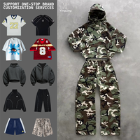 Sweat à capuche lourd pour homme Yingling avec capuche, coton 500 g/m², motif camouflage, sweat à capuche surdimensionné et court, survêtement personnalisé pour homme