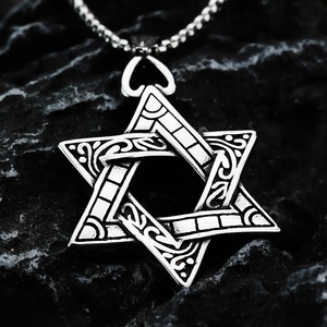 Colliers pendentifs personnalisés en acier inoxydable Yunnique, breloques étoile de David, ornements vintage, symbole juif, cadeau pour homme - Product Image 4