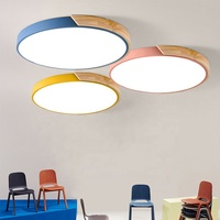 Plafonnier LED nordique coloré Macaron de 30cm 18W, lampe ronde en bois moderne pour balcon, éclairage de chambre à coucher