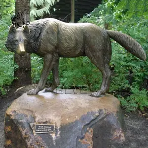 تمثال حيوانات نحاسي معدني من النحاس ذو حجم كبير غربي للزينة الحديقة في الهواء الطلق من BLVE تمثال الذئب من البرونز العتيق