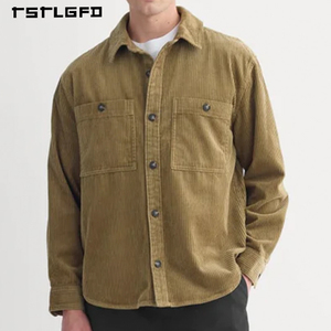 Custom Logo <b>Men's</b> Luxury <b>Corduroy</b> <b>Shirts</b> High Quality Streetwear Weighted Vintage Classic Cargo Long Sleeve Anti-Wrinkle Autumn - Product Image 3