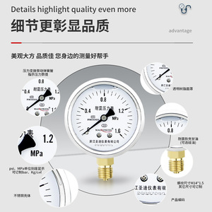 Suministramos manómetros de presión de aceite de silicona de alta precisión, manómetros de presión hidráulica de acero inoxidable YN60, manómetros de presión de aire M14*1.5 - Product Image 1