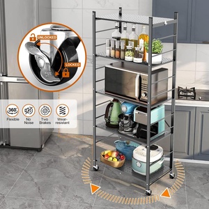 5-שכבה מתקפלת אחסון מתלה רב-תפקודית מדף מתכת עם גלגלים מחסן גלגלים מדפים - Product Image 3