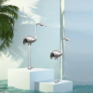 Stainless Steel Flamingo Figurines Polished Outdoor Garden Ornaments Modern Zen Courtyard Decor Handmade Bird Sculpture - Product Image 1
