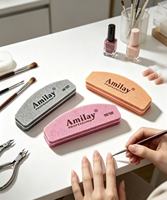 Lime à ongles en éponge demi-lune Amilay, personnalisable avec logo imprimable, grain 100/180, polissoir à ongles pour vente en gros