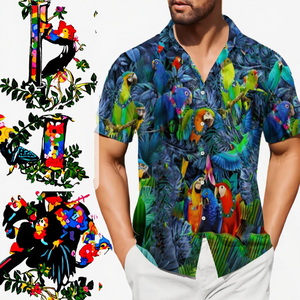 Chemises décontractées à manches courtes boutonnées en tricot pour hommes et adolescents, imprimées de motifs floraux tropicaux, écologiques, respirantes et anti-boulochage pour l'été - Product Image 3
