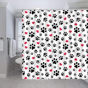 Cortina de ducha con estampado de pata de perro, amantes de las mascotas, lindo gatito, gato, huella, corazón de amor rojo, baño abstracto, decoración del hogar personalizada en Stock - Product Image 5