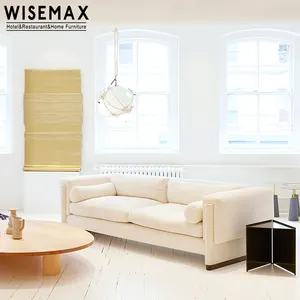 WISEMAX FURNITUREイタリアの高級ホテルソファリビングルーム家具クリームリネン生地メタルフレーム2人掛けソファI字型ソファセット