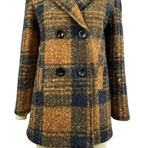 2023 Winter Clothing Mid-length Plaid Ladies Coat With Double Breasted For Women