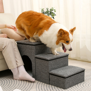 Sofá Gris para Mascotas, Cama para Perros, Escaleras de Felpa Tapizadas, Rampa para Mascotas con Espacio Oculto para Perros Pequeños - Product Image 1