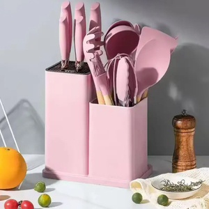 19-Piece Silicone đồ dùng nhà bếp thiết lập kết hợp dao lưu trữ ống và giá nấu ăn Công cụ thiết lập - Product Image 3