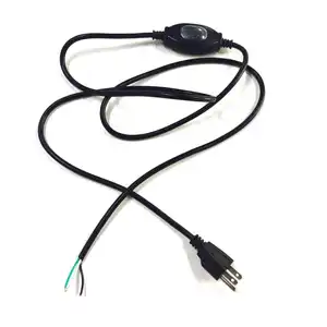 3x18 AWG NEMA5-15P Power Cord with Stripped Open Wiring power supply cable with on/off waterproof switch power cord