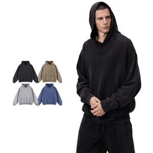Sudadera con Capucha Personalizada <span class=keywords><strong>100</strong></span>% Algodón, Sudadera Vintage Lavada de Alta Calidad, OEM 420gsm, Felpa Francesa, Sin Cordones, Sudaderas con Capucha para Hombre - Product Image 1