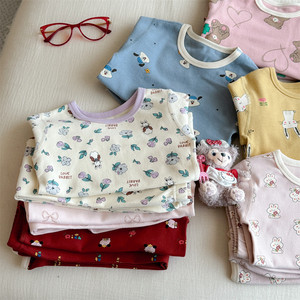Tongxingyuan Baby Girls' Pajama Set Short Sleeve Breathable Autumn Home Wear Pants Set - Product Image 3