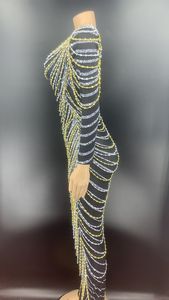 NOVANCE Y1851 أفكار منتج جديد سلسلة من الخرز الذهبي والفضي الساخن فستان سهرة رداء أسود شفاف مثير لحفلات التخرج - Product Image 3