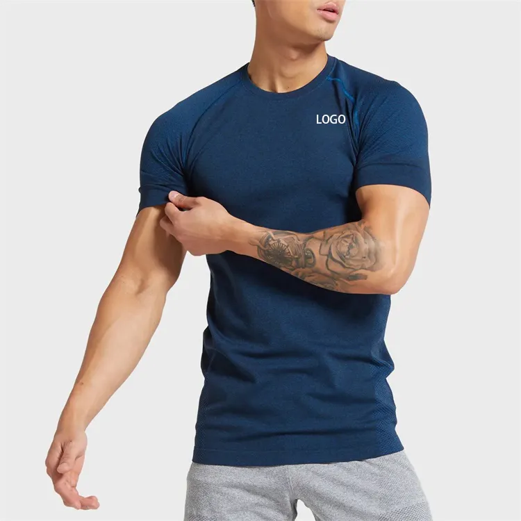 Oem Custom Slim Fit Fitness Gym Sports Seamless T Shirt For Men